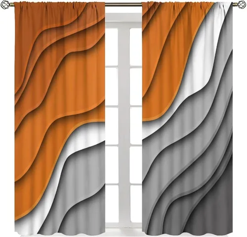 Vista 35 de Cortinas degradadas grises y negras, con textura geométrica moderna abstracta para cocina, dormitorio, sala de estar, juegos de 2 paneles