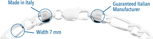 Vista 2 de Quadri - Cadena Figaro de plata de ley de 36.417-0.276in, collar italiano para hombres, mujeres, niños y niñas, de 18 a 30 pulgadas, calidad