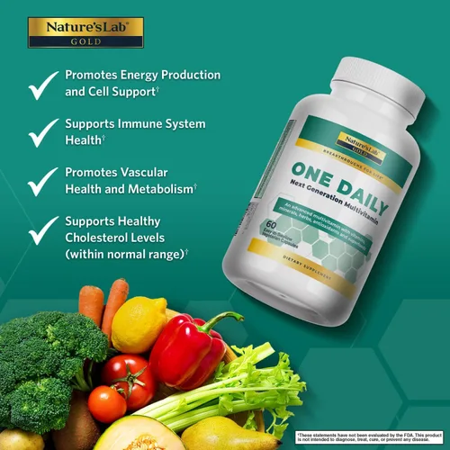 Vista 2 de Nature's Lab Multivitamínico One Daily - Contiene 21 vitaminas y minerales esenciales, incluyendo vitamina C, D3 y zinc, 60 cápsulas