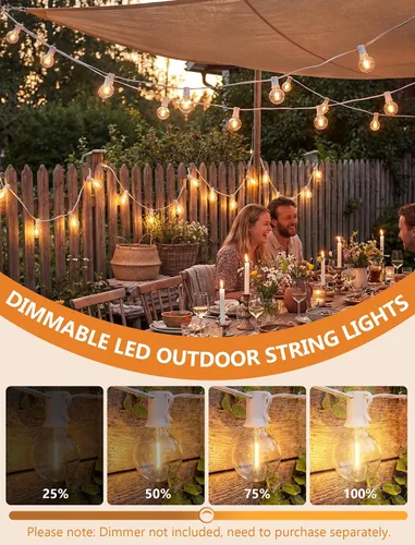 Vista 4 de Guirnalda de luces LED para exteriores, G40, de 25 pies, impermeable, con 27 bombillas inastillables, luces colgantes de decoración de Navidad al