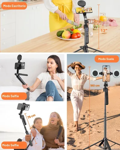 Vista 6 de Yeaki Trípode Automático de Seguimiento Facial de 71” para iPhone con Luz, Soporte de Teléfono Rotativo de 360° con Control Remoto Recargable