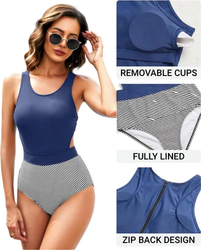 Vista 5 de Tempt Me - Traje de baño de una pieza para mujer, cuello alto, control de abdomen, monokini para adolescentes y niñas