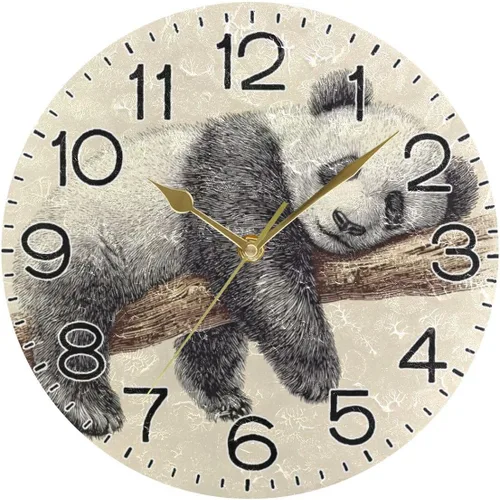 Vista 5 de ALAZA Reloj de pared con diseño de oso panda, funciona con pilas, silencioso, de cuarzo, analógico, rústico, estilo rústico, redondo, decoración