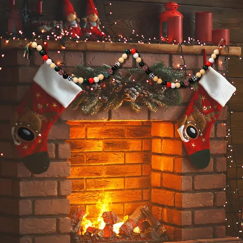 Vista 7 de Cuentas de madera de Navidad de 0.63 pulgadas, cuentas de madera rústicas de granja y cuentas en forma de árbol de Navidad de 0.47 pulgadas