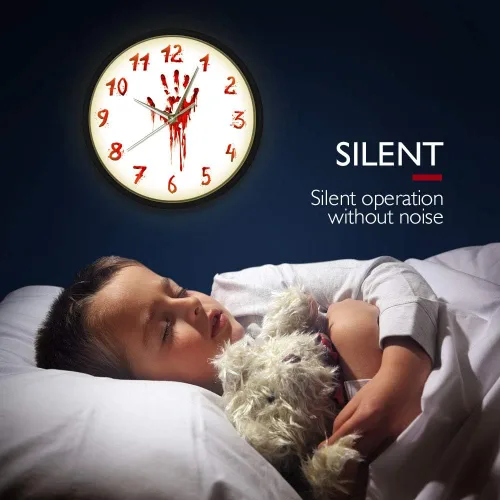Vista 6 de Geek Alerts Reloj iluminado con control de voz LED, mano sangrienta, horror, funciona con pilas, luz LED inteligente, reloj de pared Qaurtz