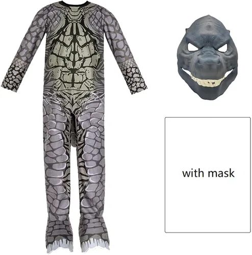 Vista 2 de Disfraz de dinosaurio Kaiju para cosplay de cola de rey de los monstruos, niño con máscara para Halloween