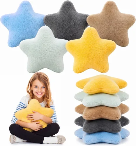 Vista 9 de Soaoo 5 almohadas esponjosas con forma de estrella para niños, decoración estética, suave y preppy lindo cojín para sofá, sala de estar, dormitorio