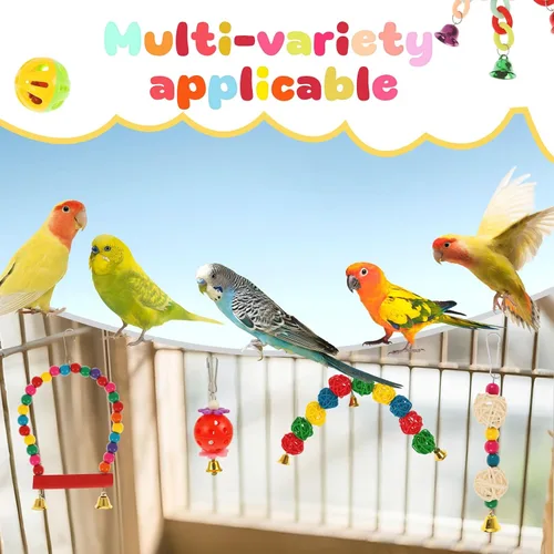 Vista 6 de 13 piezas de juguetes para pájaros de cacatúa, loros de madera, accesorios de jaula de periquitos, columpios de perca para pequeños juguetes