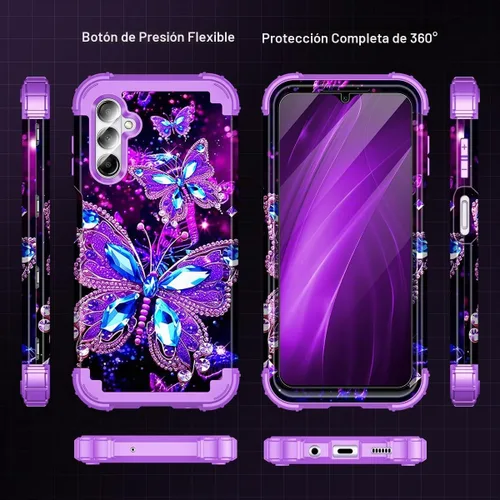 Vista 8 de Miqala Funda para Galaxy A14 5G, que brilla en la oscuridad, tres capas, resistente, a prueba de golpes, cuerpo completo, parachoques de plástico