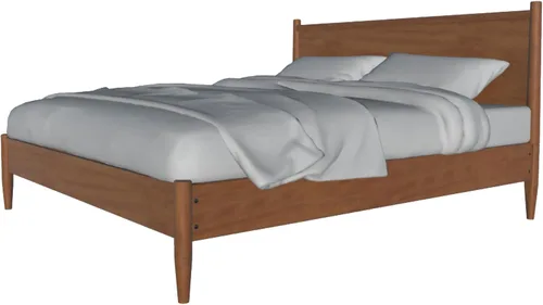 Vista 5 de Cama Queen de madera moderna de mediados de siglo con patas redondas cónicas, roble rústico