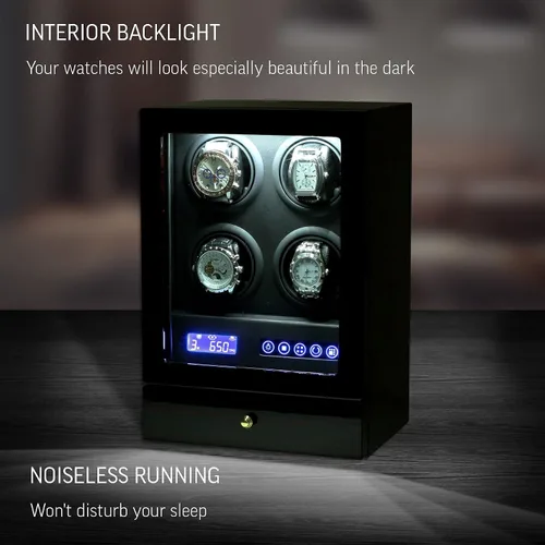 Vista 3 de Enrollador de 4 relojes con retroiluminación LED, 2 relojes y cajón de almacenamiento de joyas, pantalla LCD y control remoto