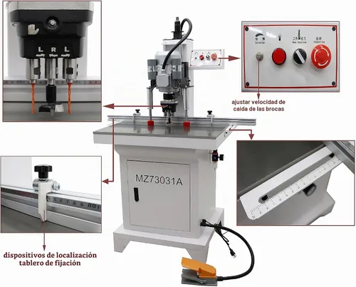 Vista 4 de TECHTONGDA Taladro de perforación de bisagra Máquina de prensa para carpintería Madera Perforadora neumática eléctrica de agujero 0-2 pulgadas