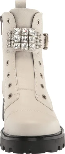 Vista 2 de KARL LAGERFELD PARIS Botas de combate Maeva Lug-Sole para mujer con una moda detallada de cristal, color blanco suave, 9, Blanco suave