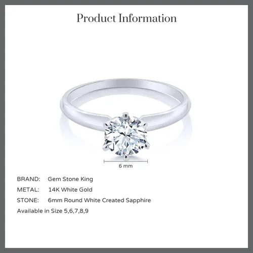 Vista 4 de Gem Stone King Anillo de compromiso de oro blanco de 14 quilates con corazones y flechas de zafiro blanco creado para mujer, solitario de compromiso