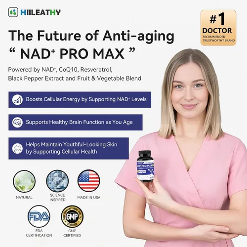 Vista 2 de Suplemento NAD+ para hombres y mujeres con resveratrol y CoQ10 promueve la regeneración celular y el NAD+ antienvejecimiento fabricado en Estados