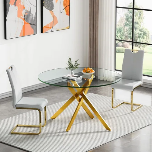 Vista 73 de HomVent Juego de mesa de comedor redonda de vidrio de 3 piezas, juego de mesa de cocina de vidrio redondo para 2 personas con 2 sillas de comedor