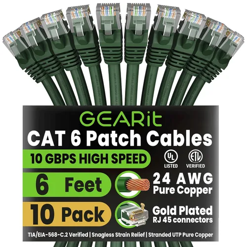 Vista 61 de GEARit Paquete de Cables Ethernet Cat 6 - Paquete de 20 Cables de Conexión Ethernet Cat6 de 1 pie Cable de Conexión de Red RJ45, Conectores