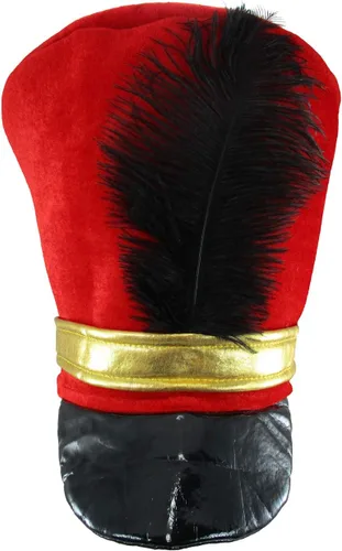 Vista 3 de Disfraz de sombrero de soldado de banda mayor o de juguete, rojo y negro, talla única