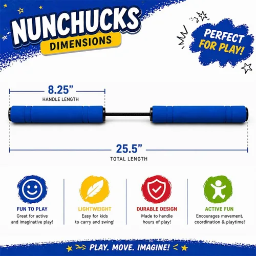 Vista 3 de ArtCreativity Nunchucks de juguete de espuma para niños en varios colores (juego de 3) juguetes de entrenamiento con asas suaves, el mejor regalo