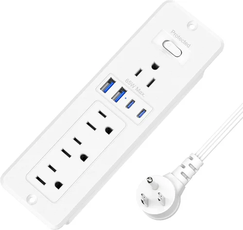 Vista 8 de Regleta de alimentación empotrable USB C GaN de 65W, 4 tomas de CA y 2 USB-C PD + 2 USB-A QC, estación de carga oculta de montaje empotrado
