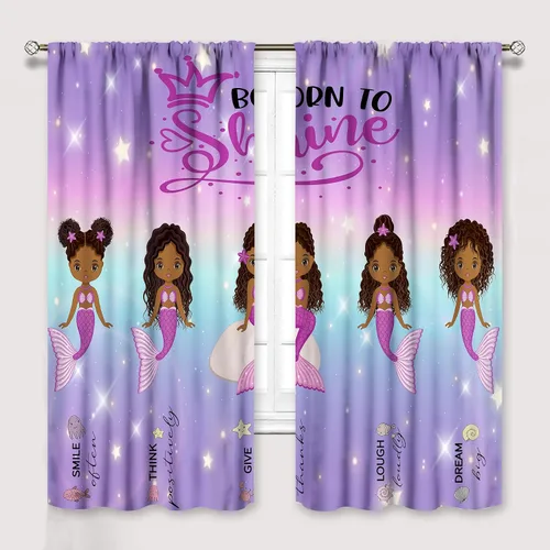 Vista 9 de YCness Cortinas afroamericanas para niños, tratamientos de ventana de niña negra afro para dormitorio, lindas cortinas de bailarina bailarina rosa