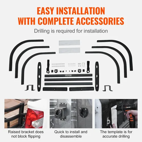 Vista 6 de VEVOR Extensor de caja de camión, extensor retráctil de aluminio para puerta trasera, longitud ajustable de 51.6 a 64 pulgadas, requiere taladro, se