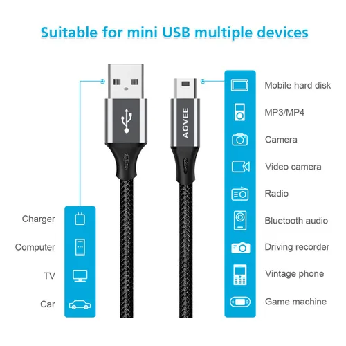 Vista 3 de AGVEE Paquete de 2 cables de carga Gpsmap de repuesto para Garmin Nuvi GPS, cable de carga Gpsmap, TI-84 Plus/CE/C plateado, micrófono USB Yeti