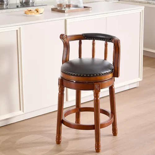 Vista 2 de CozyRain Taburetes de bar modernos taburetes giratorios, encimera de cocina tapizado de piel auténtica con reposapiés para el hogar, cocina, comedor