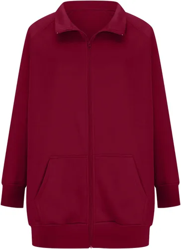 Vista 5 de Ceboyel Sudaderas con capucha y cremallera para mujer, a la moda, color sólido, sudadera holgada con cremallera, ropa de moda cómoda