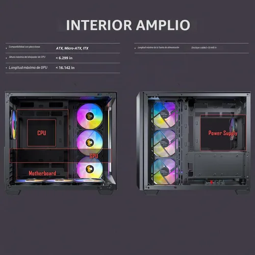 Vista 15 de Antec C5 ARGB, 7 x 120mm ARGB PWM ventiladores incluidos, hasta 10 ventiladores simultáneamente, puerto Type-C 3.2 Gen 2, paneles frontales