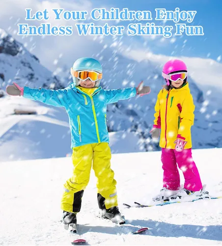 Vista 7 de MoKo Guantes de nieve para niños pequeños, guantes cálidos de forro polar coral para niños con hebillas de unión, guantes de esquí impermeables