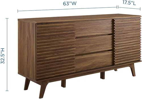 Vista 3 de Modway Render - Mueble moderno de mediados de siglo para mesa de bufé o TV de 160 cm, color nogal
