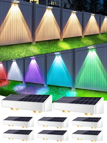 Vista 13 de Brizled Luces solares para valla al aire libre, paquete de 8 luces patrióticas para valla al aire libre, 9 colores y 11 modos RGBCW que cambian