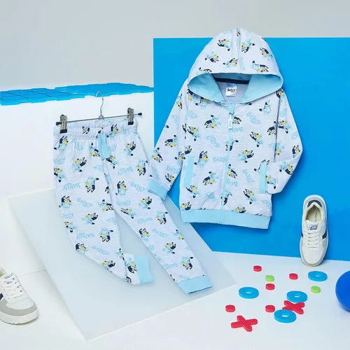 Vista 3 de Bluey Conjunto deportivo para niños y niños pequeños, sudadera con capucha y pantalones deportivos, conjunto de 2 piezas de 18 meses a 5 años