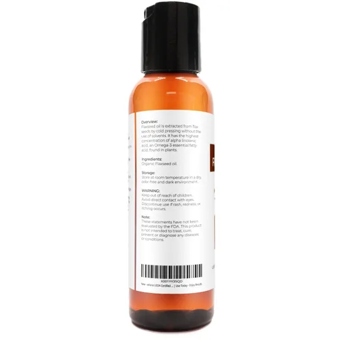 Vista 3 de velona Aceite de linaza orgánico certificado por la USDA, 2 onzas líquidas, aceite portador 100% puro y natural, sin refinar, prensado en frío