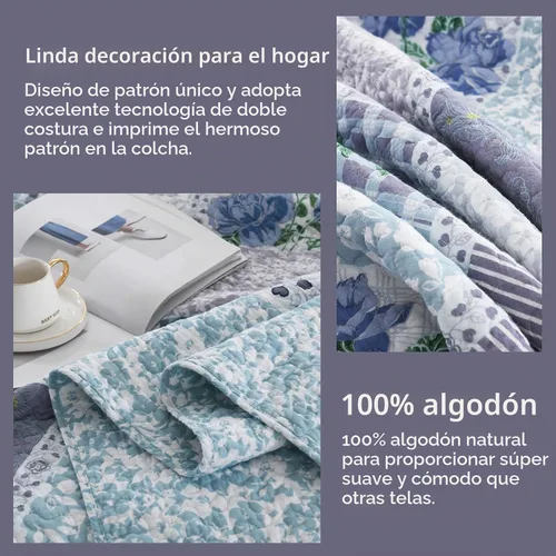 Vista 3 de Finlonte Colcha de gran tamaño de 102 x 120 pulgadas, colcha de tamaño Queen de 100% algodón, colcha extragrande, colcha de retazos de granja