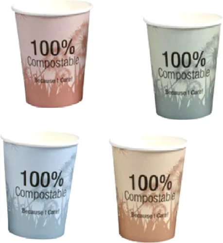 Vista 7 de Abena Tazas de café de papel desechables 100% compostables: CPLA para temperaturas más calientes, multicolor, 8 onzas – 50