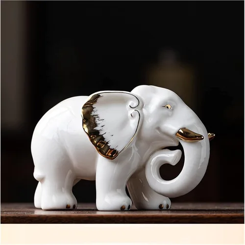 Vista 2 de Estatua de porcelana de elefante de cerámica, adorno para el hogar, sala de estar, oficina, entrada, sala de té, estudio, enfriador de vino