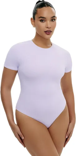 Vista 2 de Body de manga corta para mujer, camiseta de doble forro, tanga con cuello redondo, trajes de cuerpo recortados