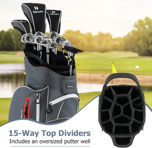 Vista 2 de Bolsa de carrito de golf Tangkula con divisores superiores de 15 vías, bolsa ligera para palos de golf con hueco individual para putter y 7 Gris
