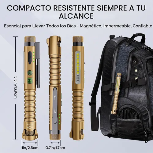 Vista 7 de Linterna EDC recargable, linterna pequeña de 800 lúmenes con clip magnético y base, linterna LED de 11 modos, rompedor de vidrio y abridor