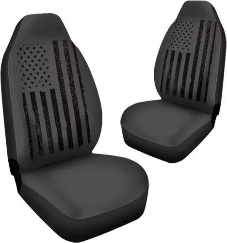 Vista 3 de Howilath Juego de 2 fundas de asiento de coche con patrón de bandera estadounidense negra, fundas universales para asientos delanteros, accesorios