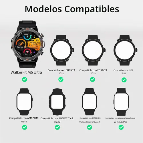 Vista 2 de WalkerFit Correa de reloj inteligente de 0.866 in, para CARBINOX Blaze/Edge/Vortex, compatible con AMAZTIM M2/T3/M3 Ultra/M3/T2/M3E, correas