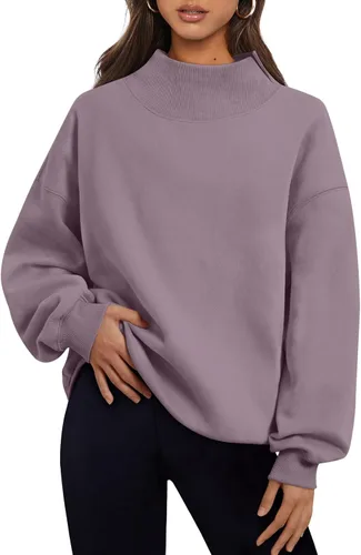 Vista 47 de Trendy Queen Sudaderas de cuello alto para mujer, de gran tamaño, trajes de Albaricoque