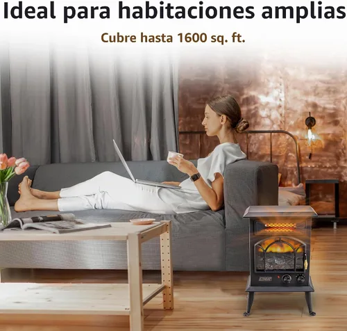 Vista 6 de Calentador Eléctrico de Chimenea EZ-HEAT con Efecto de Llama, Termostato Ajustable, Configuración de Doble Calor y Protección contra