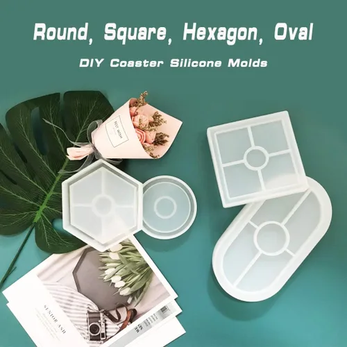 Vista 7 de Juego de 4 moldes de silicona para fundición de resina, moldes de bandeja de manualidades para joyero, maceta, taza, taza, taza, taza, estera