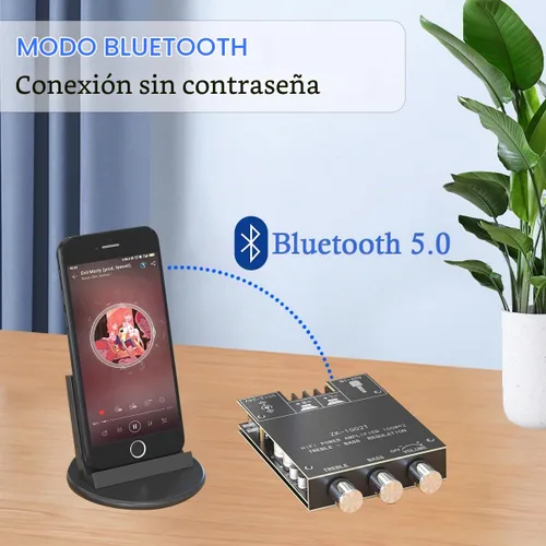 Vista 6 de ZK-1002T Placa de amplificador Bluetooth de 200W 2.0 CH Amplificador de audio con control de agudos y graves Placa de amplificador de potencia HiFi