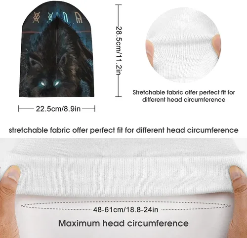 Vista 2 de Vikings - Gorro de punto con puños, estampado 3D de mito nórdico de graffiti, divertido accesorio para la calle