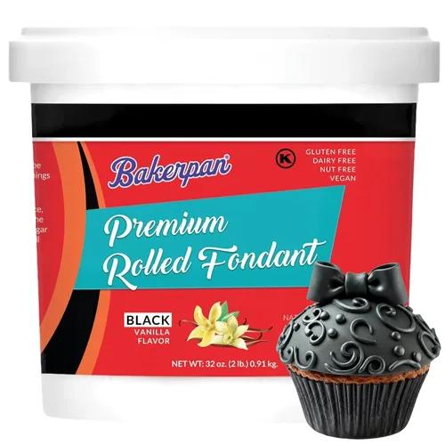 Vista 9 de Bakerpan Fondant negro enrollado prémium para decoración de pasteles, 1 libra, sabor vainilla
