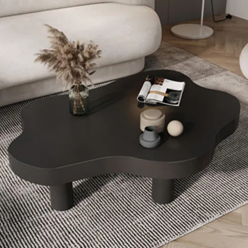 Vista 8 de Mesa de centro en forma de nube de madera maciza irregular, decoración de mesa auxiliar con 3 patas, bonita mesa auxiliar redonda moderna para sala